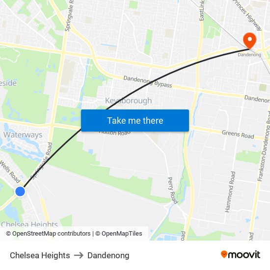 Chelsea Heights to Dandenong map