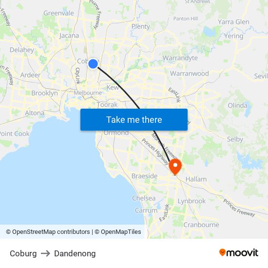 Coburg to Dandenong map