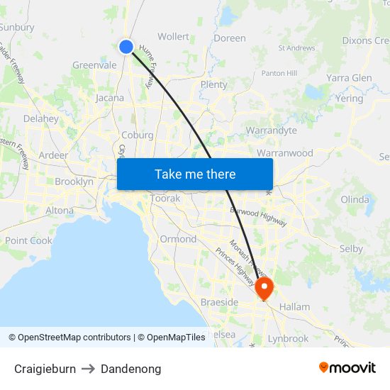 Craigieburn to Dandenong map