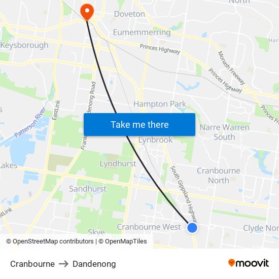 Cranbourne to Dandenong map