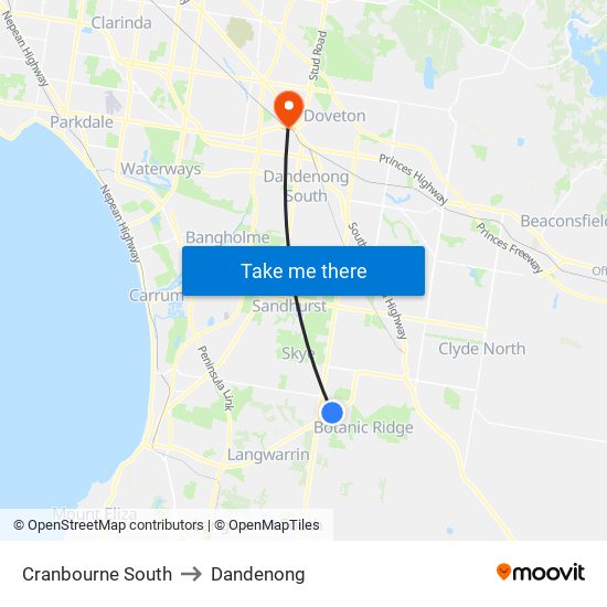 Cranbourne South to Dandenong map