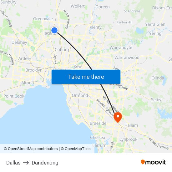 Dallas to Dandenong map