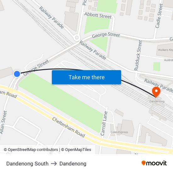 Dandenong South to Dandenong map