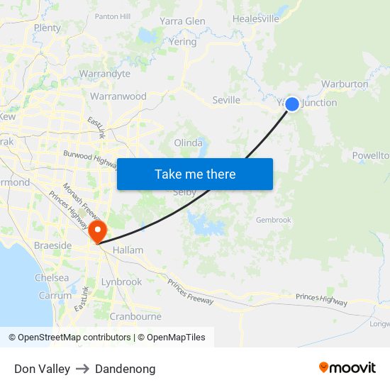 Don Valley to Dandenong map