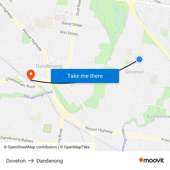 Doveton to Dandenong map