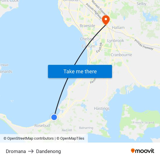 Dromana to Dandenong map