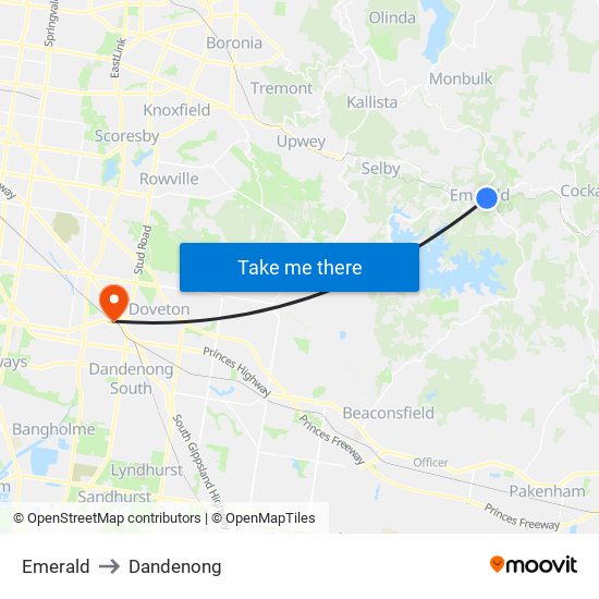 Emerald to Dandenong map