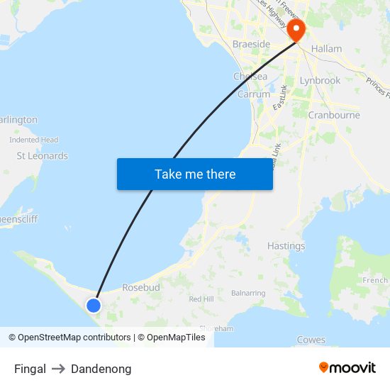 Fingal to Dandenong map