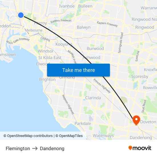 Flemington to Dandenong map