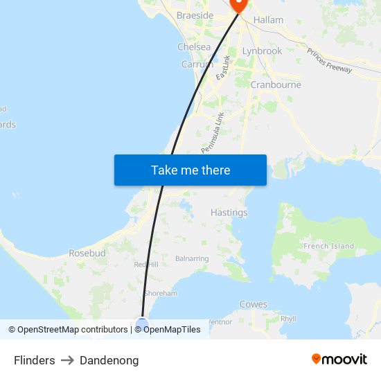 Flinders to Dandenong map