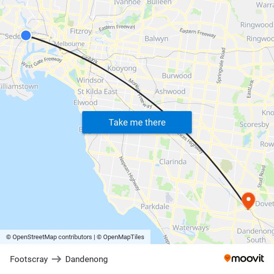 Footscray to Dandenong map