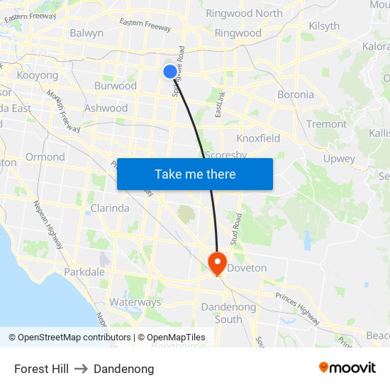 Forest Hill to Dandenong map