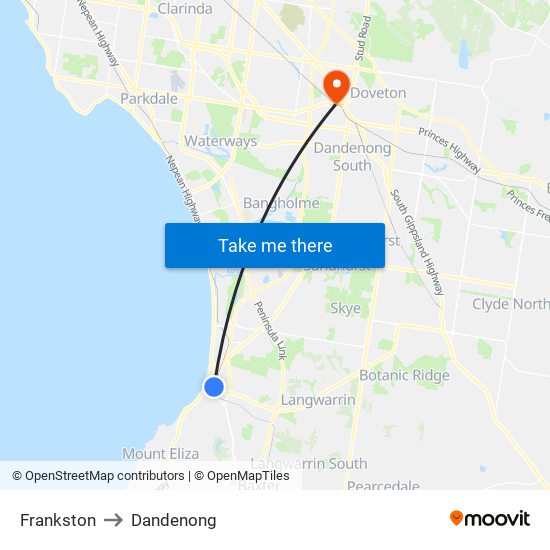 Frankston to Dandenong map