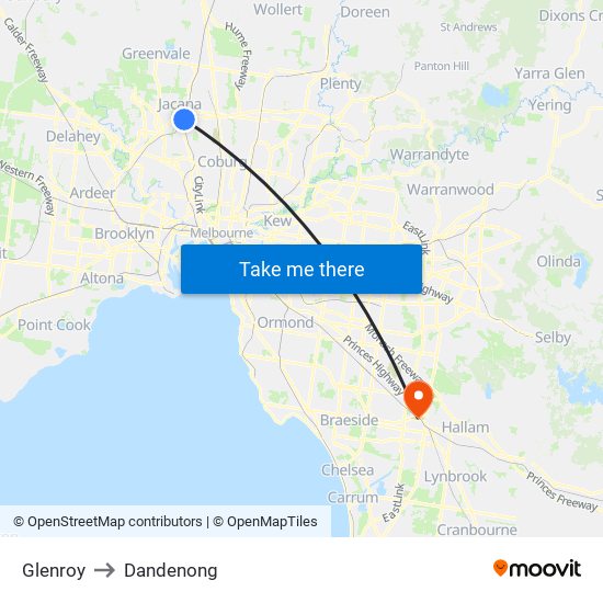 Glenroy to Dandenong map