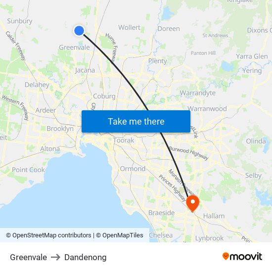 Greenvale to Dandenong map