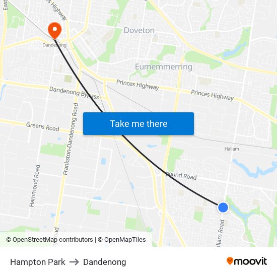 Hampton Park to Dandenong map