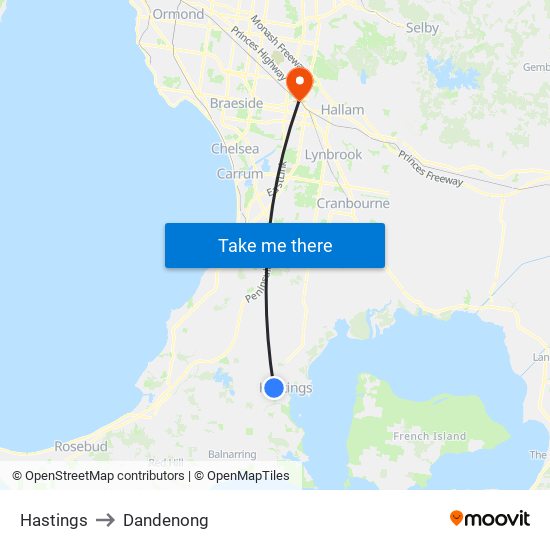 Hastings to Dandenong map