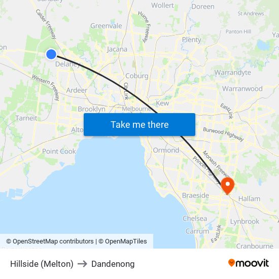 Hillside (Melton) to Dandenong map