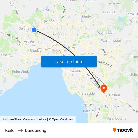 Keilor to Dandenong map