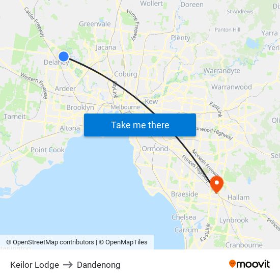 Keilor Lodge to Dandenong map