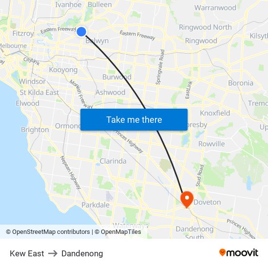 Kew East to Dandenong map