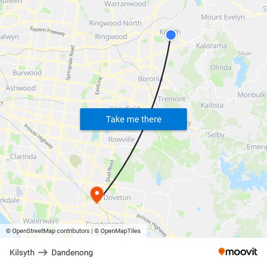 Kilsyth to Dandenong map