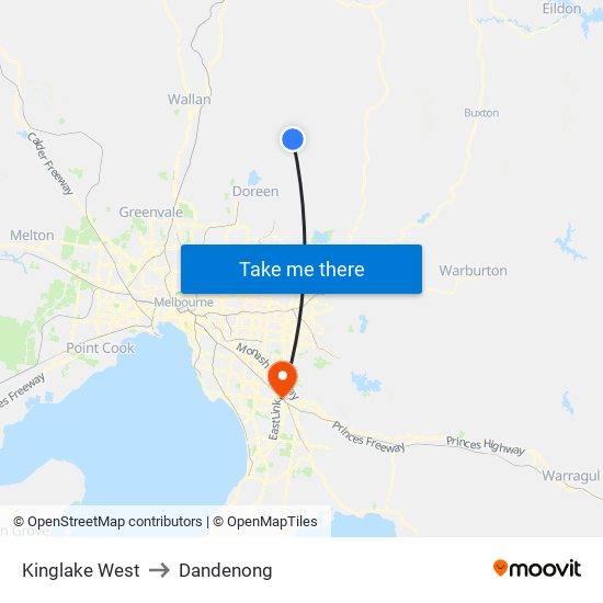 Kinglake West to Dandenong map
