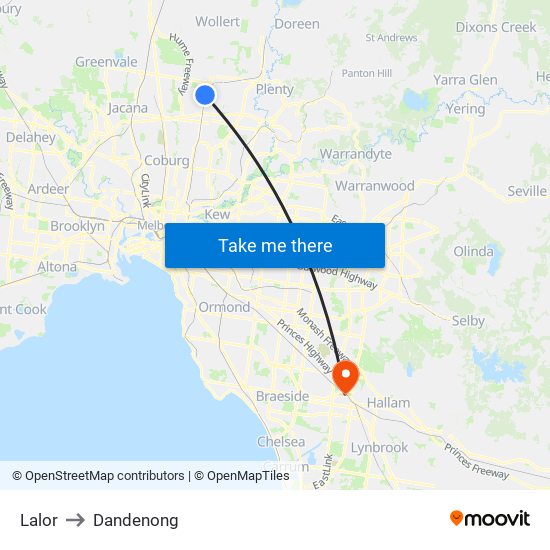 Lalor to Dandenong map