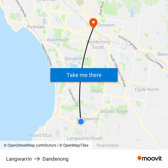 Langwarrin to Dandenong map