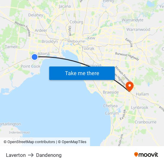 Laverton to Dandenong map