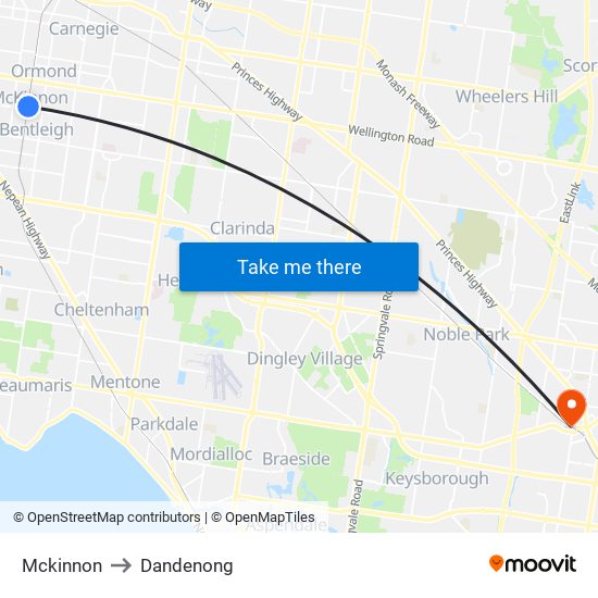 Mckinnon to Dandenong map