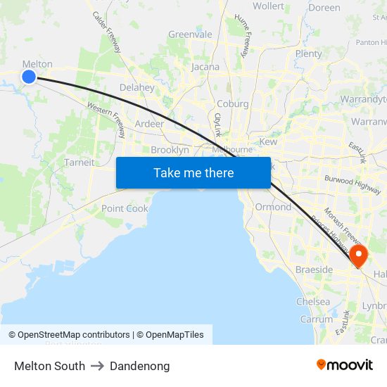 Melton South to Dandenong map