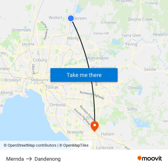 Mernda to Dandenong map