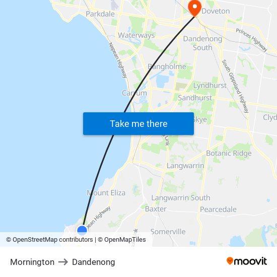 Mornington to Dandenong map