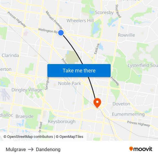 Mulgrave to Dandenong map