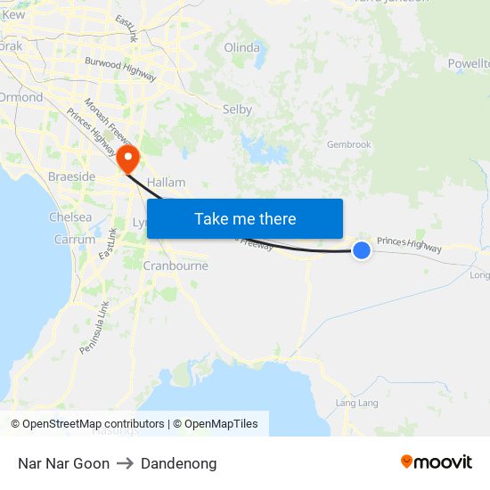 Nar Nar Goon to Dandenong map