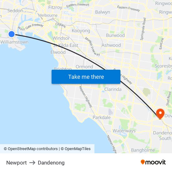 Newport to Dandenong map