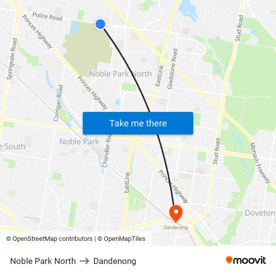 Noble Park North to Dandenong map