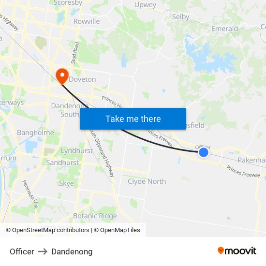 Officer to Dandenong map