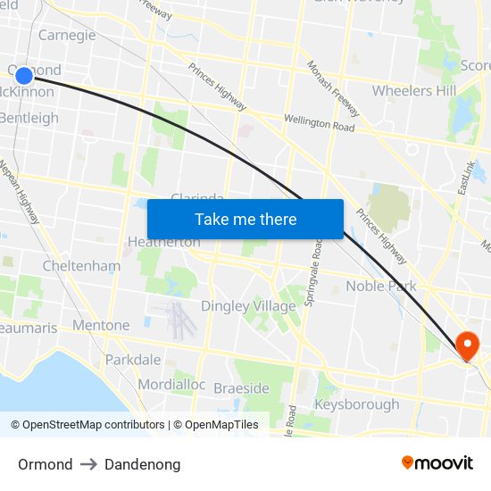 Ormond to Dandenong map