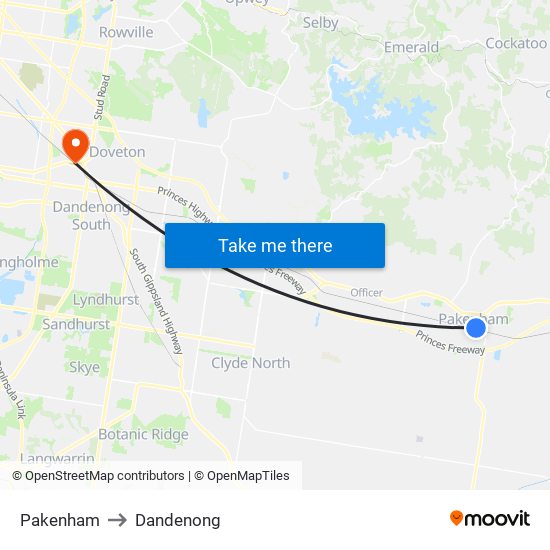 Pakenham to Dandenong map