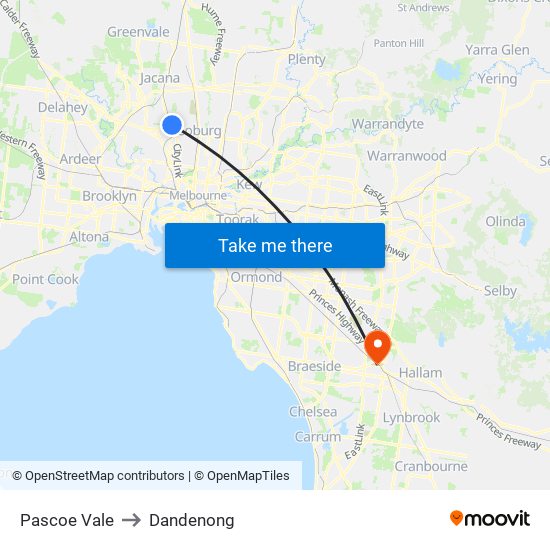 Pascoe Vale to Dandenong map