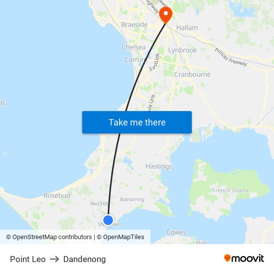 Point Leo to Dandenong map