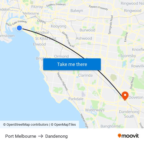 Port Melbourne to Dandenong map