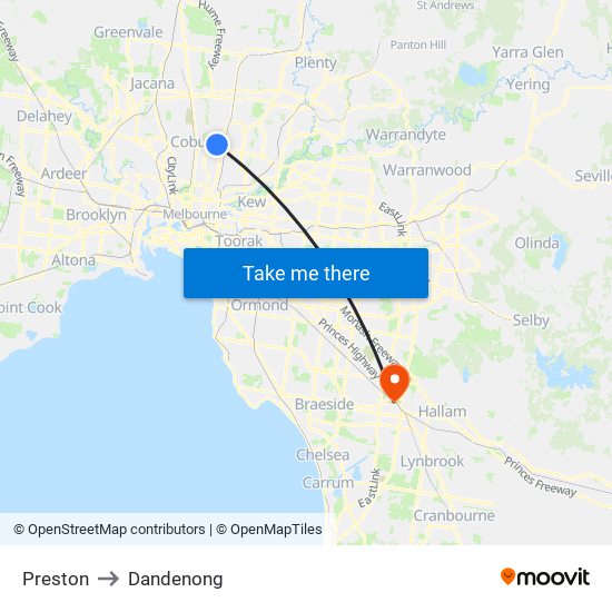 Preston to Dandenong map