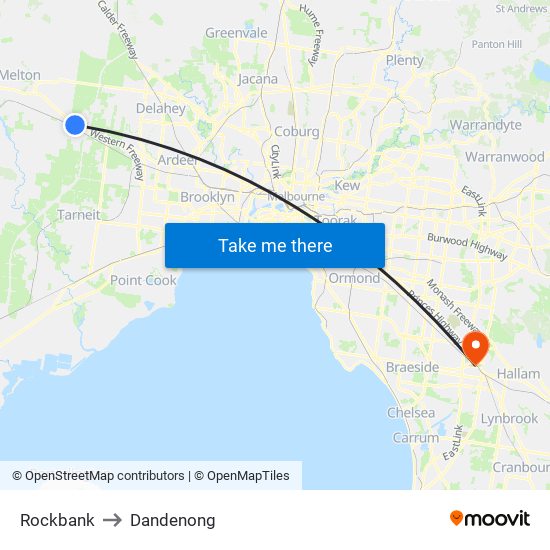 Rockbank to Dandenong map