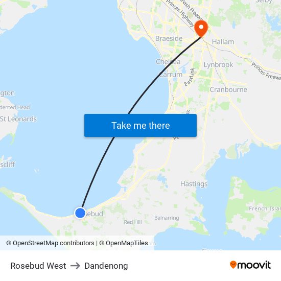 Rosebud West to Dandenong map