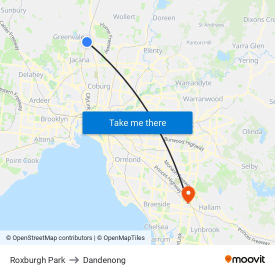 Roxburgh Park to Dandenong map