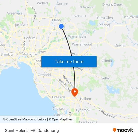 Saint Helena to Dandenong map