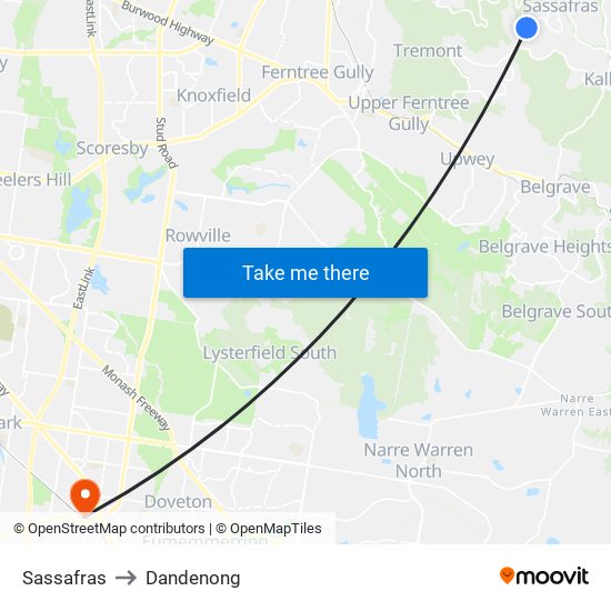 Sassafras to Dandenong map